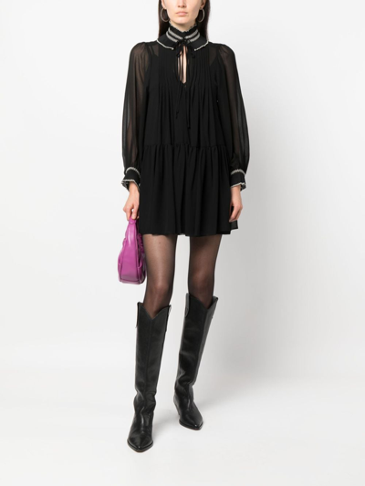 Shop Sandro Jacintha Smocked-panel Minidress In Black
