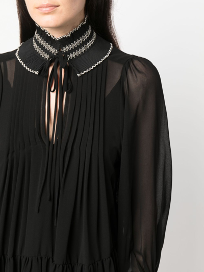 Shop Sandro Jacintha Smocked-panel Minidress In Black