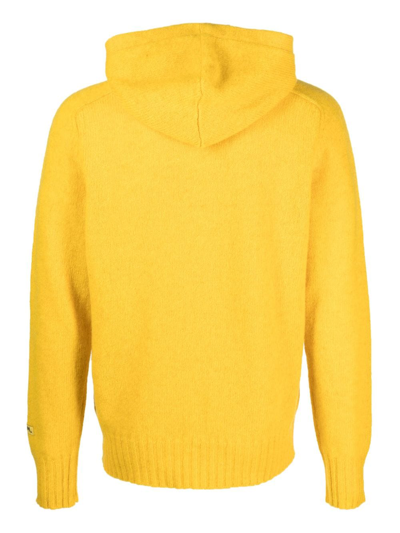 Shop Doppiaa Virgin Wool Knitted Hoodie In Yellow