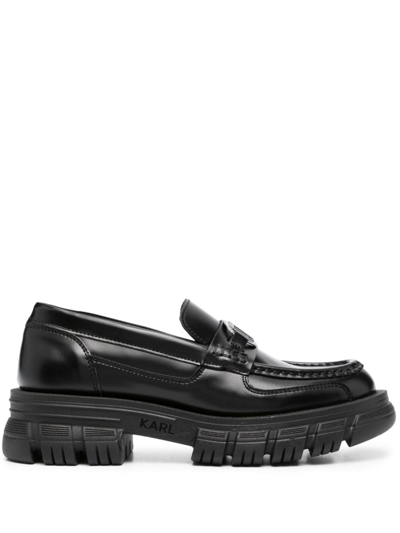 Shop Karl Lagerfeld Logo-plaque Ridged-sole Loafers In Black