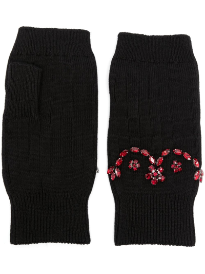 Shop Simone Rocha Crystal-embellished Cotton Gloves In Black