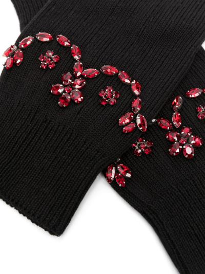 Shop Simone Rocha Crystal-embellished Cotton Gloves In Black