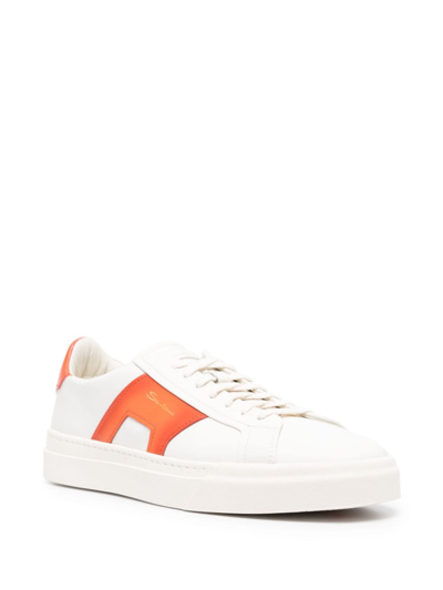 Shop Santoni Double Buckle Low-top Leather Sneakers In White