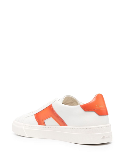 Shop Santoni Double Buckle Low-top Leather Sneakers In White