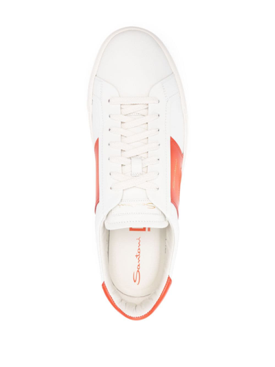 Santoni Double Buckle Sneaker In Leather In White