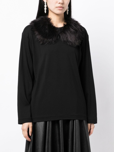 Shop Comme Des Garçons Fur-collar Long-sleeve T-shirt In Black
