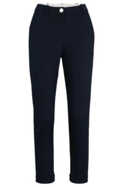 Shop Hugo Boss Regular-fit Trousers In Stretch-cotton Twill In Dark Blue