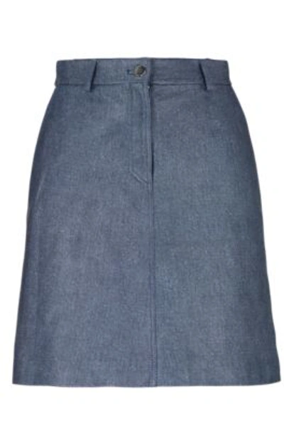 Shop Hugo Boss Leather Mini Skirt With Denim Print In Patterned