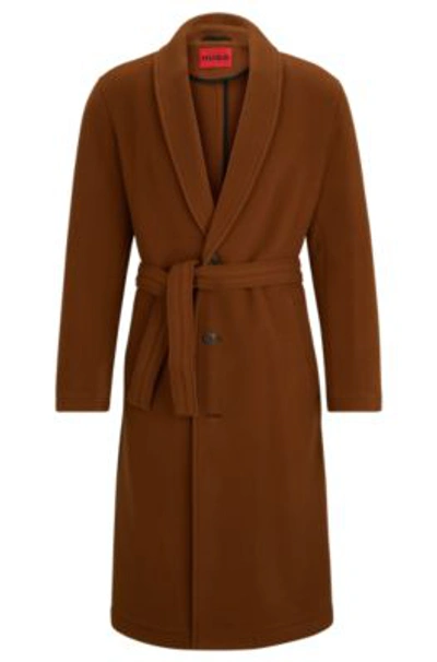 Hugo Boss Regular-fit Coat In A Wool Blend In Brown