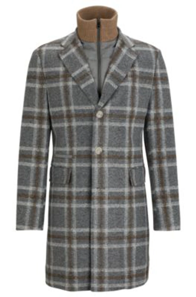Shop Hugo Boss Slim-fit Coat With Zip-up Inner In Grey