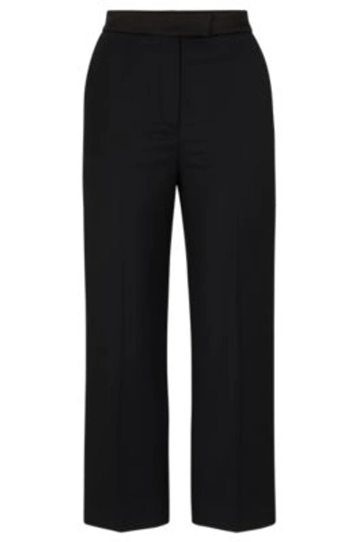 Shop Hugo Boss Regular-fit Tuxedo Pants In Wool-blend Twill In Black