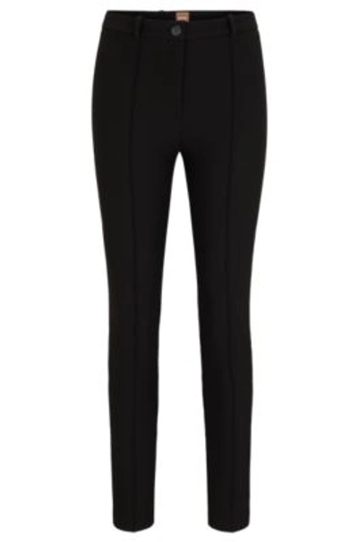 Shop Hugo Boss Slim-fit Pants In Stretch Fabric With Pintuck Pleats In Black