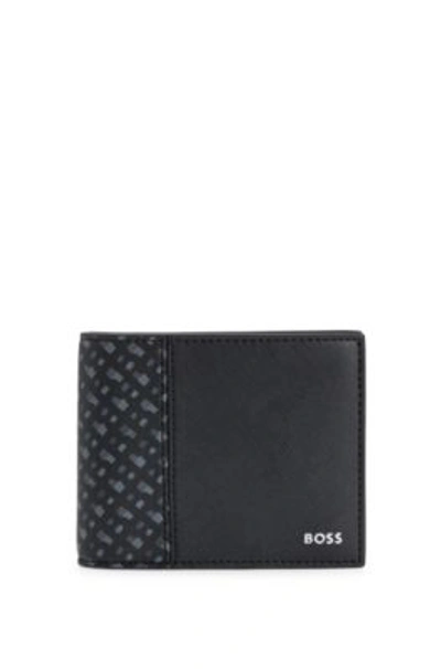 Shop Hugo Boss Structured Trifold Wallet With Monogram Detailing In Black