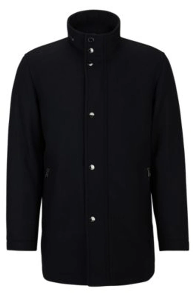 Shop Hugo Boss Relaxed-fit Coat In A Melange Wool Blend In Dark Blue
