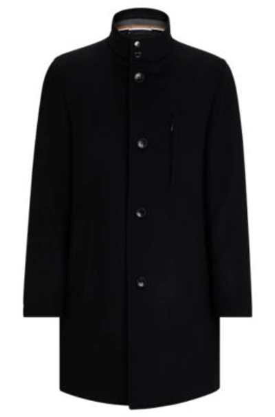 Shop Hugo Boss Slim-fit Formal Coat In Virgin Wool And Cashmere In Black