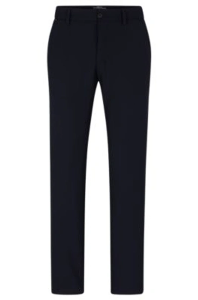 Shop Hugo Boss Slim-fit Trousers In Micro-pattern Performance-stretch Fabric In Dark Blue