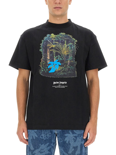 Shop Palm Angels T-shirt Hunting In The Forest In Nero