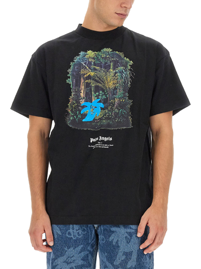 Shop Palm Angels T-shirt Hunting In The Forest In Nero