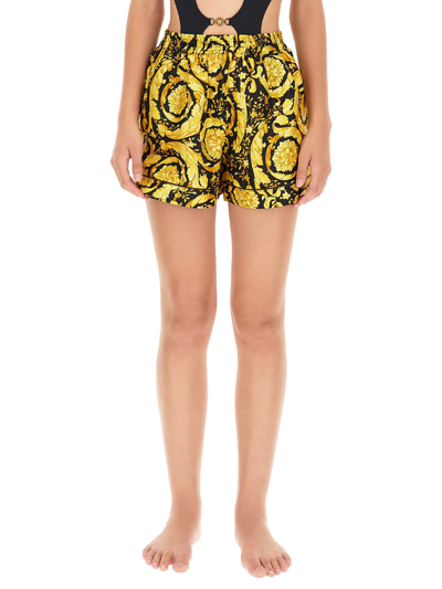 Shop Versace Silk Pajama Shorts In Multicolor