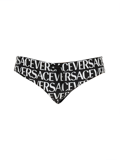 Shop Versace Beach Briefs With Allover Logo In Nero