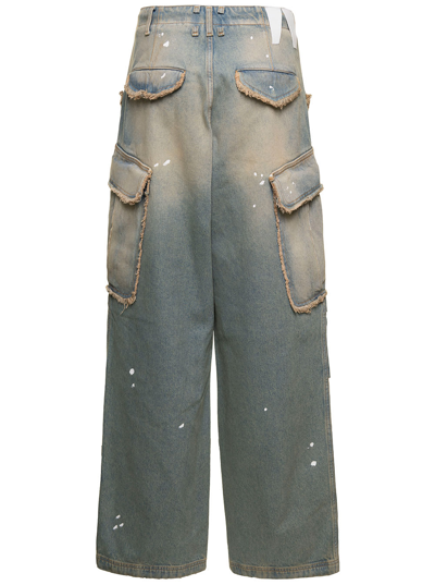 Shop Darkpark Vivi Light Blue Cargo Jeans With Bleached Effect And Paint Stains In Cotton Denim Woman