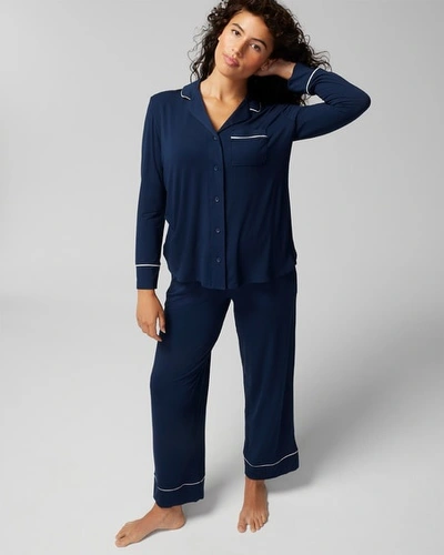 Shop Soma Women's Cool Nights Long Sleeve Button Up Pajama Top In Navy Blue Size Medium |  In Reflection Floral Navy