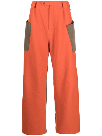 Shop Kiko Kostadinov Orange Meno Panelled Wide-leg Trousers