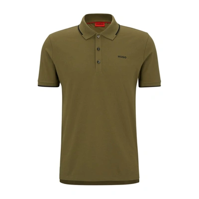 Shop Hugo Stretch-cotton Slim-fit Polo Shirt With Printed Logo In Green
