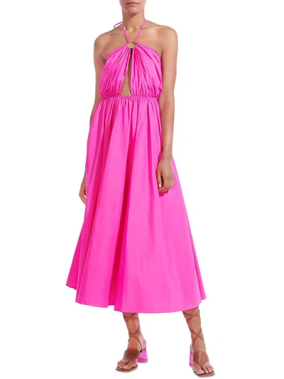 Shop Staud Danielle Womens Halter Embellished Midi Dress In Pink