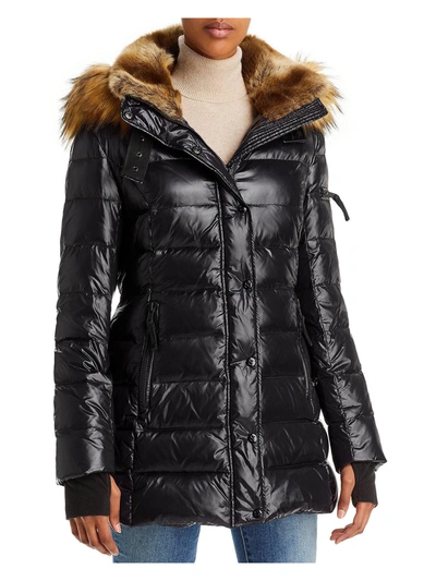 Shop Aqua Chelsea Womens Down Faux Fur Puffer Jacket In Black