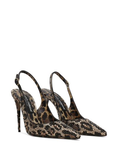 Dolce & Gabbana Water Diamond Decorated With Satin Exposed Heels In Braun