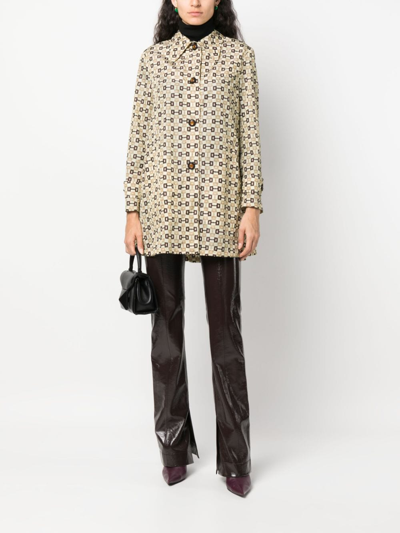 Gucci Horsebit-print Shell Coat In Beige