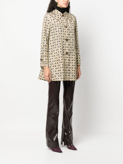Gucci Horsebit-print Shell Coat In Beige