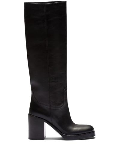 Shop Prada 90mm Knee-high Leather Boots In Schwarz
