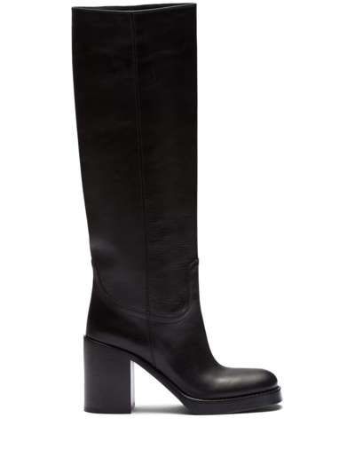 Prada Women's Leather Boots In Schwarz