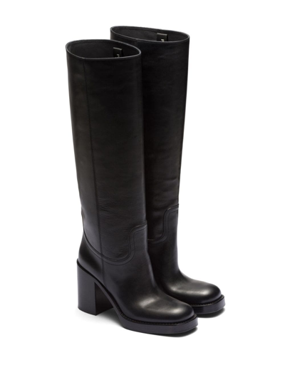 Shop Prada 90mm Knee-high Leather Boots In Schwarz