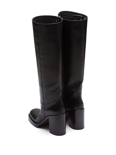 Shop Prada 90mm Knee-high Leather Boots In Schwarz