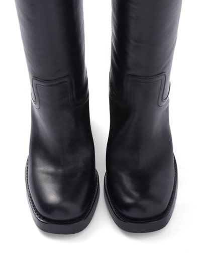 Shop Prada 90mm Knee-high Leather Boots In Schwarz