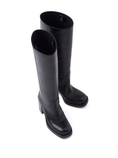 Shop Prada 90mm Knee-high Leather Boots In Schwarz