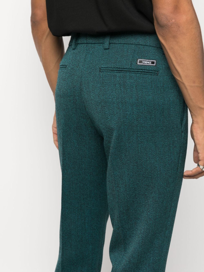 Shop Versace Wool-blend Slim-leg Trousers In Green