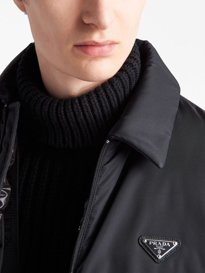 Shop Prada Re-nylon Cropped Down Jacket In Black