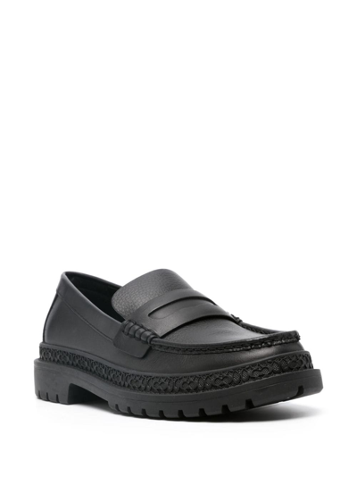 Shop Coach Penny-slot Leather Loafers In Schwarz