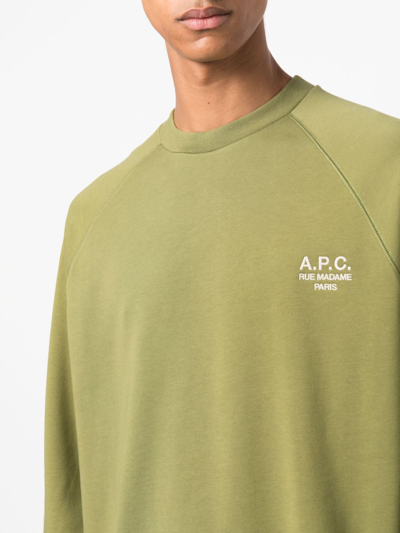 Shop Apc Logo-embroidered Cotton Sweatshirt In Grün