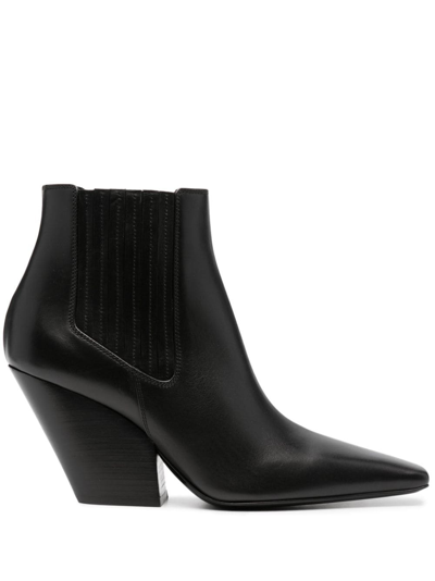 Casadei Ankle Boots In Black Leather In Schwarz