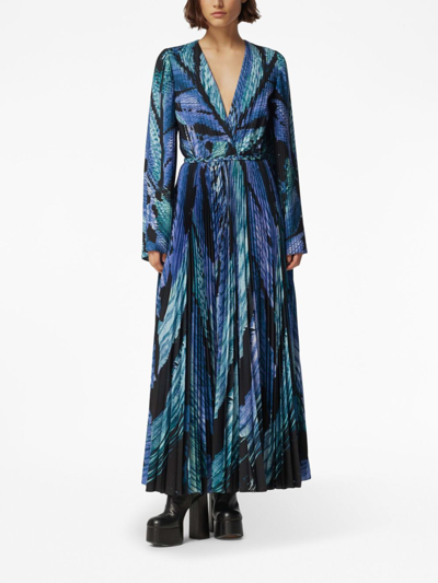 Shop Altuzarra Abstract-print Pleated Maxi-dress In Blau