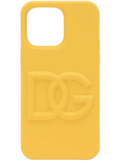 Shop Dolce & Gabbana Logo-embossed Iphone 14 Pro Max Case In Gelb