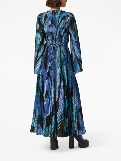 Shop Altuzarra Abstract-print Pleated Maxi-dress In Blau