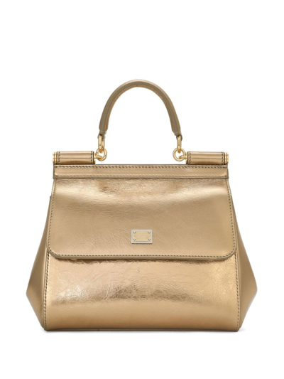 Shop Dolce & Gabbana Sicily Metallic Leather Tote Bag In Gold