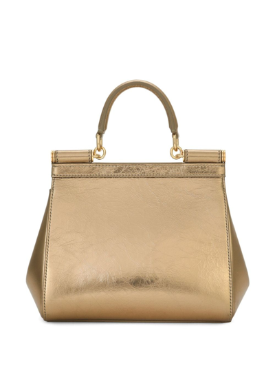 Dolce & Gabbana Sicily Metallic Leather Tote Bag In Gold
