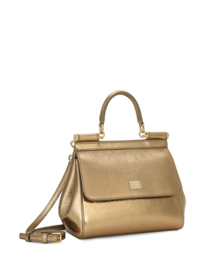 Dolce & Gabbana Sicily Metallic Leather Tote Bag In Gold